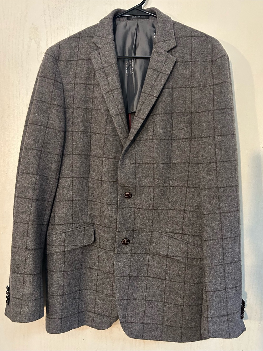 Austin Reed Men’s 100% Wool Windowpane Plaid Blazer Gray 40L